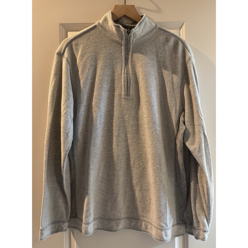 Tommy Bahama 1/4 Zip Pullover Sweater Mens XL Blue Gray Textured Knit Casual